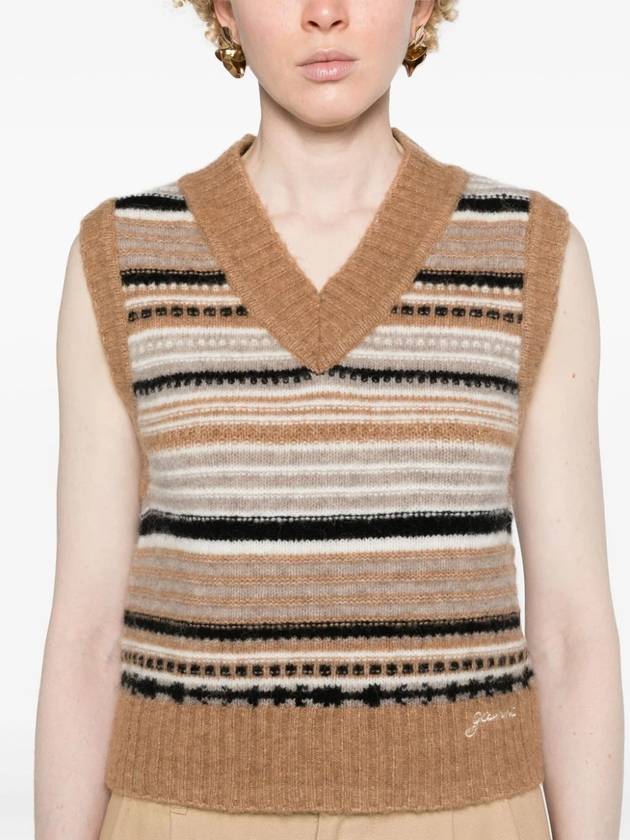 Striped Soft Wool Knit Vest Brown - GANNI - BALAAN 6