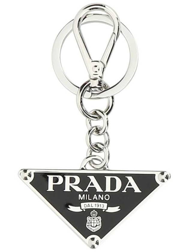 Triangle Logo Metal Key Holder Silver Black - PRADA - BALAAN 1