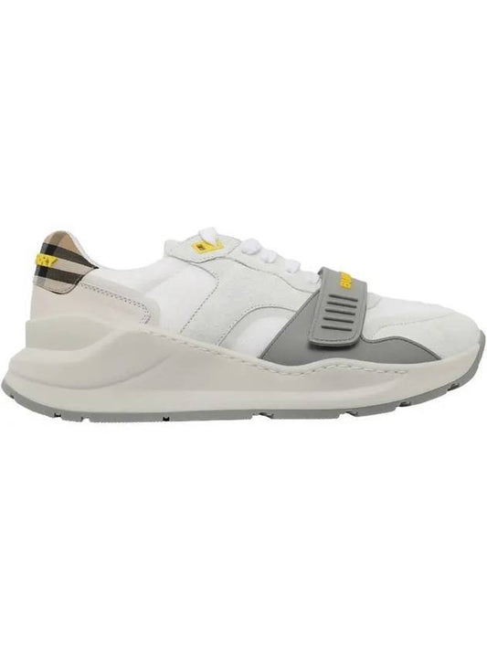 Men's Suede Vintage Check Velcro Low Top Sneakers White - BURBERRY - BALAAN 1