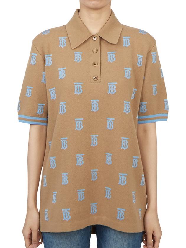 Monogram Short Sleeve Polo Shirt Camel - BURBERRY - BALAAN 2