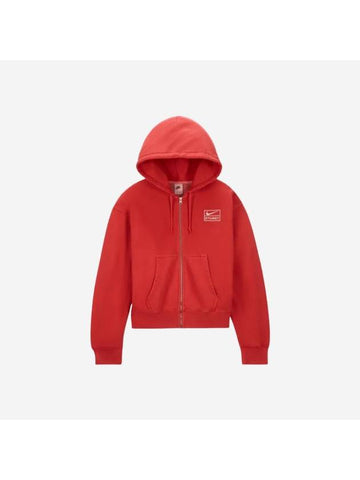 Stussy Full Zip Pigment Dyed Fleece Hood Habanero Red FJ9161 642 - NIKE - BALAAN 1