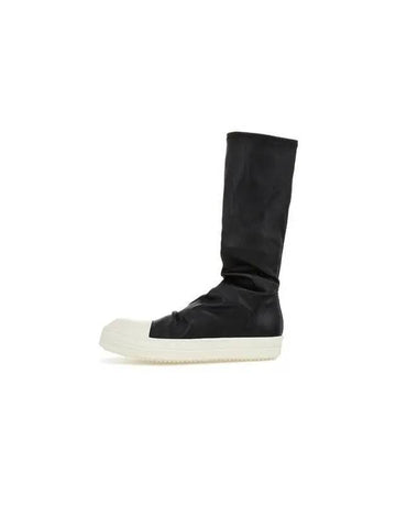 MEN Long Socks Leather Sneakers Black - RICK OWENS - BALAAN 1