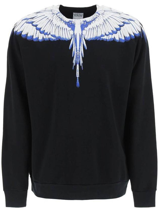 Icon Wing Print Crew Neck Sweatshirt Black Blue - MARCELO BURLON - BALAAN 1