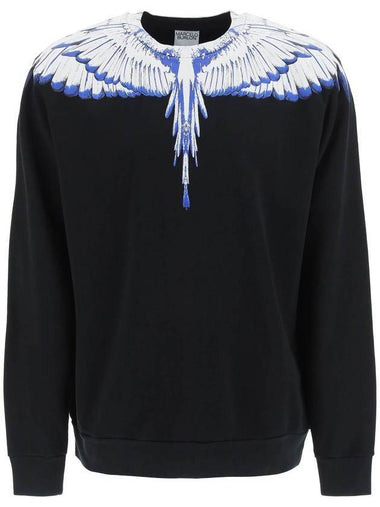 Icon Wing Print Crew Neck Sweatshirt Black Blue - MARCELO BURLON - BALAAN 1