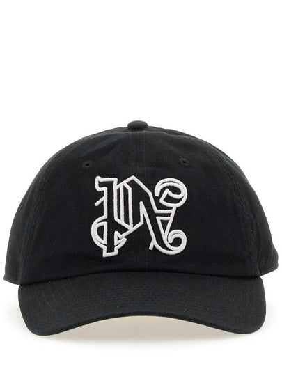 Embroidered Monogram Base Ball Cap Black - PALM ANGELS - BALAAN 2