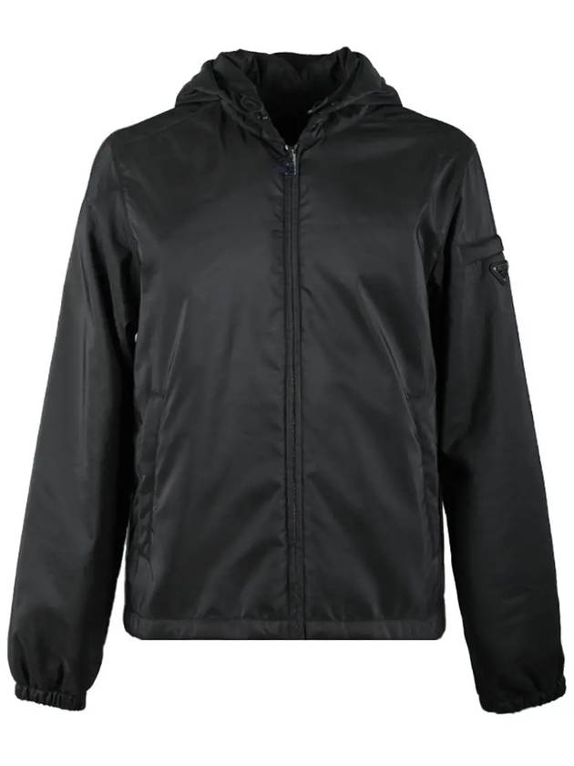 Triangle Logo Padded Hooded Jacket Black - PRADA - BALAAN 3