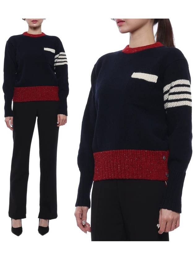 Women's 4 Bar Mohair Tweed Pullover Knit Top Navy - THOM BROWNE - BALAAN 3