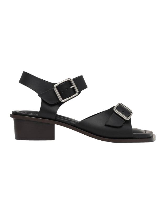 Square Vegetal Tanned Leather Sandal Heels Black - LEMAIRE - BALAAN 1