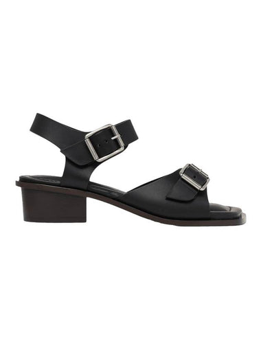 Square Vegetal Tanned Leather Sandal Heels Black - LEMAIRE - BALAAN 1