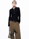 Four Woman Women s Soft Slim Button Collar Knit Black W243TP08BK - CHANCE'S NOI - BALAAN 1