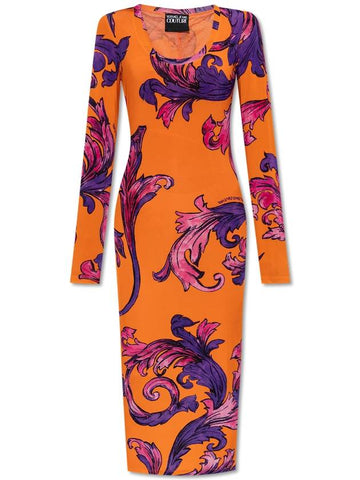 Versace Jeans Couture Dress With Outline Barocco Print, Women's, Multicolour - VERSACE - BALAAN 1