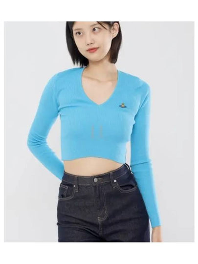 Bea Cropped V-Neck Knit Top Blue - VIVIENNE WESTWOOD - BALAAN 2