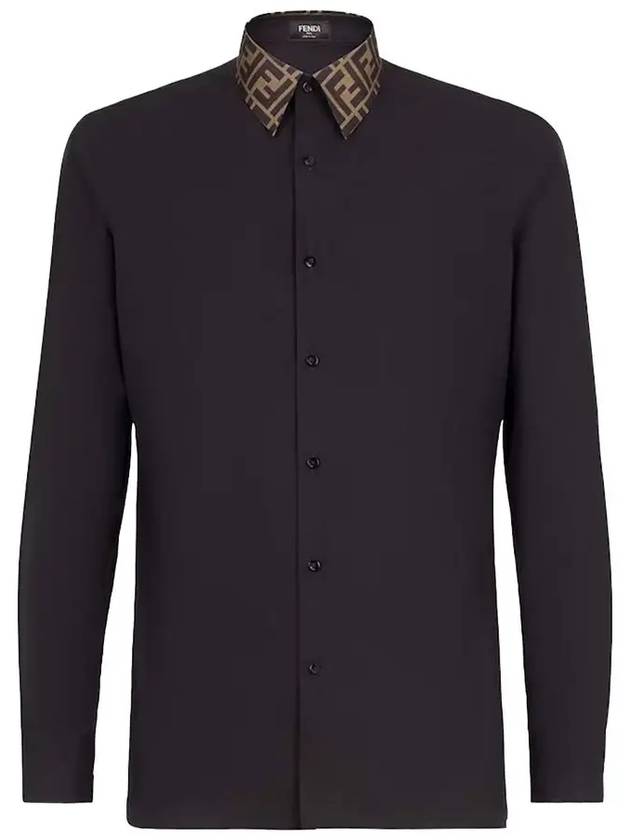 FF Jacquard Collar Slim Fit Poplin Long Sleeve Shirt Black - FENDI - BALAAN 4