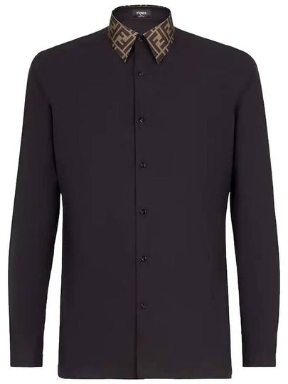 FF Jacquard Collar Slim Fit Poplin Long Sleeve Shirt Black - FENDI - BALAAN 2