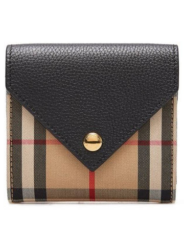 Vintage Check Grainy Leather Bicycle Wallet Black - BURBERRY - BALAAN.