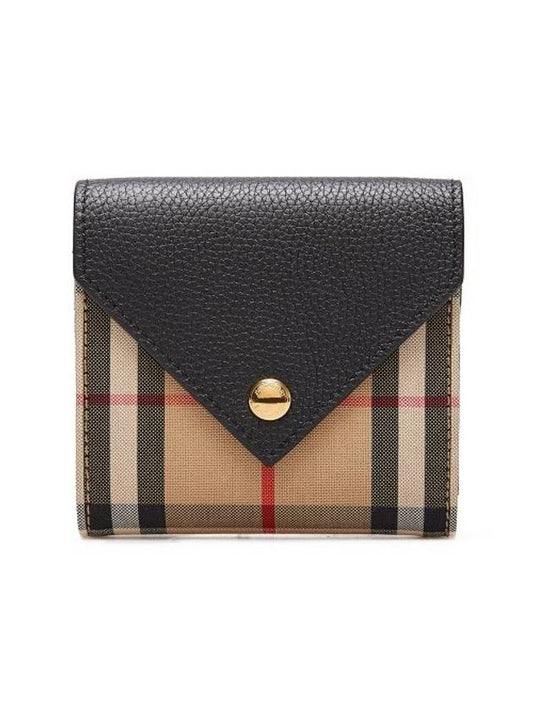 Vintage Check Grainy Leather Half Wallet Black - BURBERRY - BALAAN 1