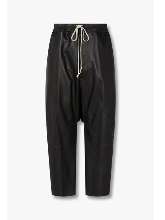 MEN Drawstring Leather Cropped Pants Black - RICK OWENS - BALAAN 1