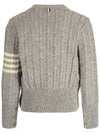 Donegal Twist Cable 4 Bar Classic V Neck Cardigan Light Grey - THOM BROWNE - BALAAN 4