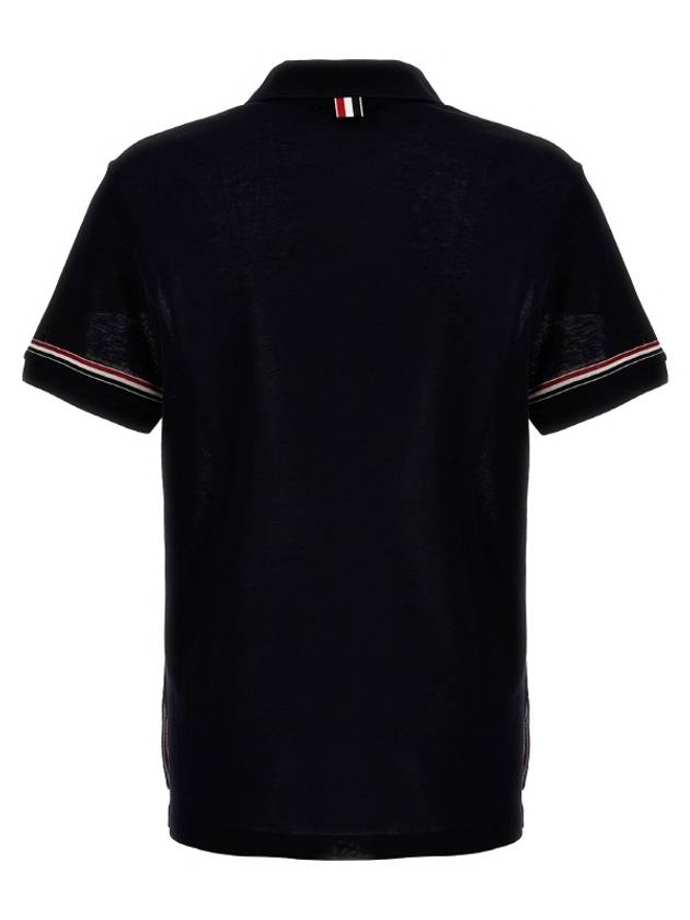 Lightweight Cotton Short Sleeve Polo Shirt Navy - THOM BROWNE - BALAAN 3