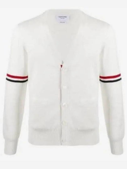 Milano Stitch Sprite Armband Cotton V-neck Cardigan White - THOM BROWNE - BALAAN 2