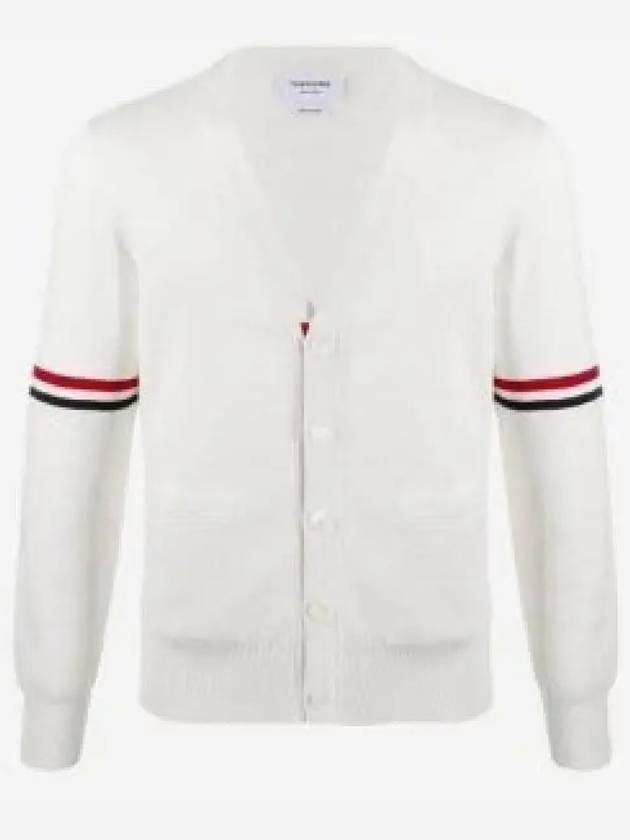 Milano Stitch Sprite Armband Cotton V-neck Cardigan White - THOM BROWNE - BALAAN 2