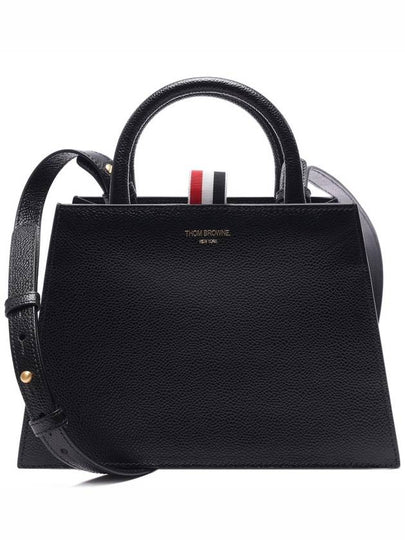 Pebble Grain Leather Mini Trapezoid Tote Bag Black - THOM BROWNE - BALAAN 2