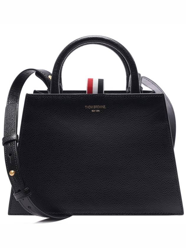 Pebble Grain Leather Mini Trapezoid Tote Bag Black - THOM BROWNE - BALAAN 3