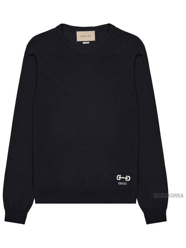 Embroidered Logo Wool Knit Top Black - GUCCI - BALAAN 11