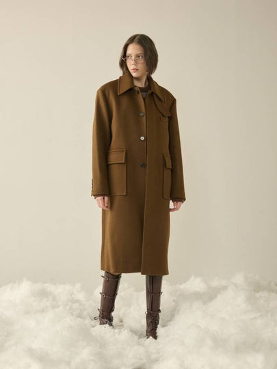 Oversized Out Pocket Felt Mac Coat Brown W - KINETO - BALAAN 2