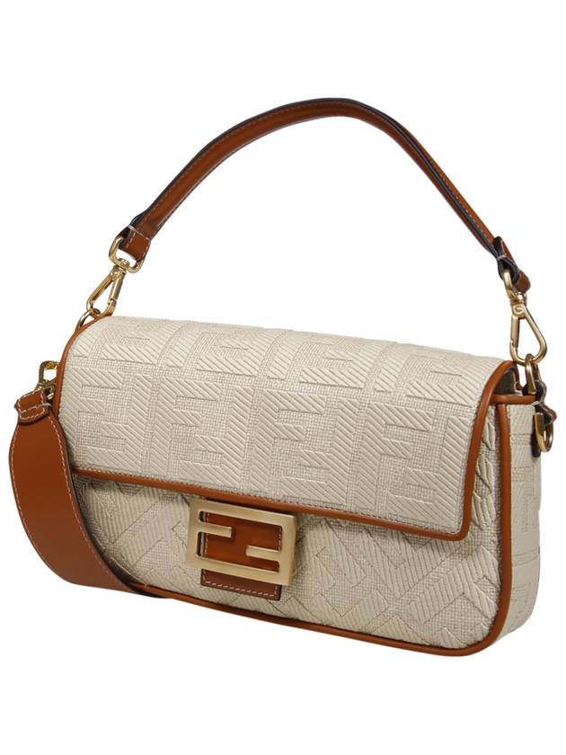 FF Logo Baguette Rafia Shoulder Bag Beige - FENDI - BALAAN 3