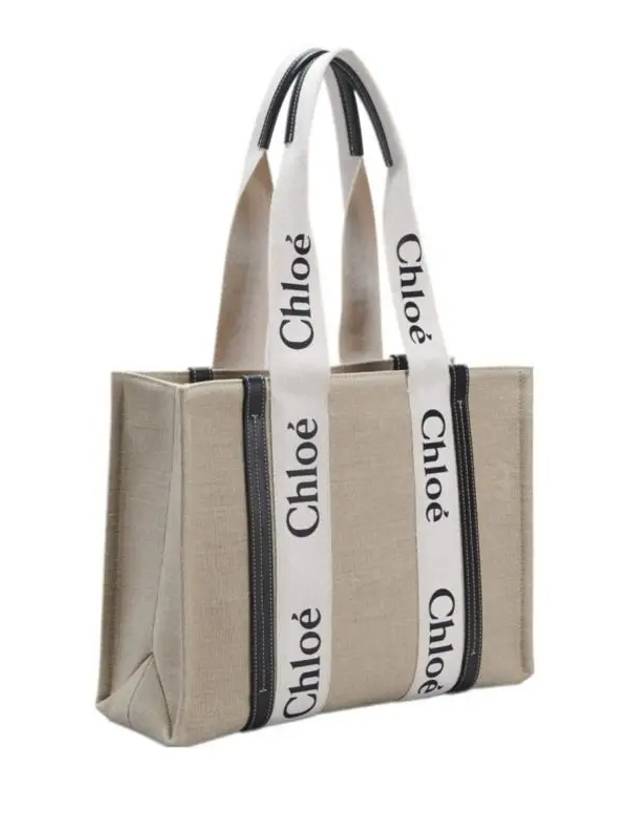 Woody Canvas Medium Tote Bag White Navy - CHLOE - BALAAN 3