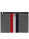 Men's Three Stripes Boiled Wool Stripe Zipper Document Holder Clutch Bag Medium Grey - THOM BROWNE - BALAAN 3