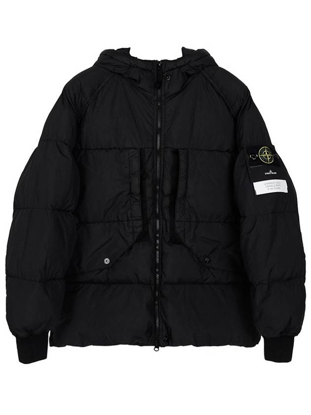 Garment Dyed Crinkle Reps Recycled Nylon Hoodie Padding Black - STONE ISLAND - BALAAN 2