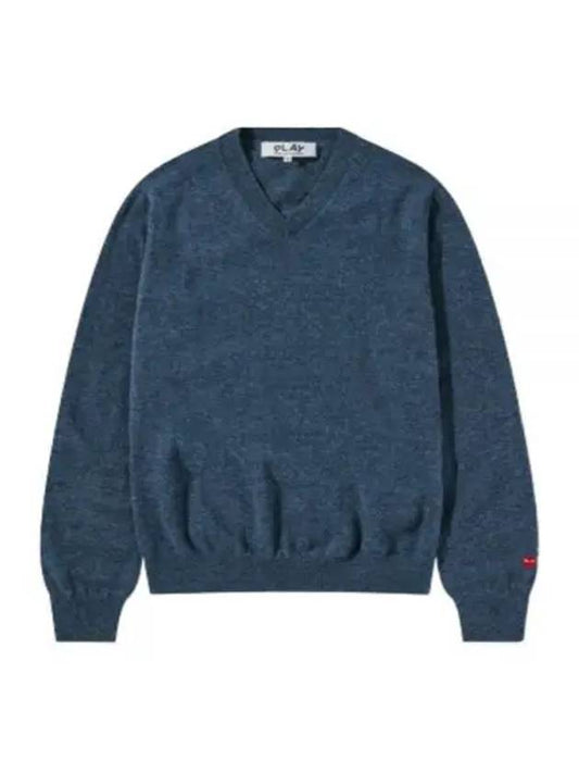 Small Red Heart Waffen V-neck Wool Knit - COMME DES GARCONS - BALAAN 2