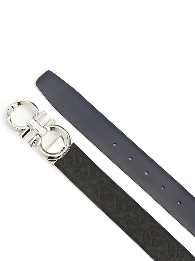 Reversible Gancini Leather Belt Navy Black - SALVATORE FERRAGAMO - BALAAN.