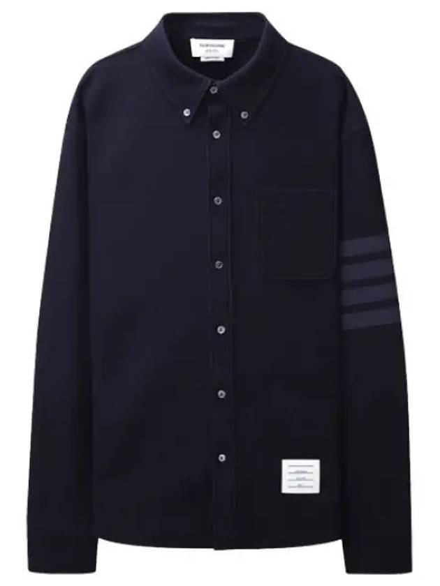 Men's 4 Bar Tech Twill Button Down Long Sleeve Shirt Navy - THOM BROWNE - BALAAN 2