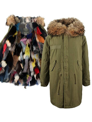 Mr and Mrs Fur 19FW 192PK1009S C2 2300 Raccoon Fur Fox Patch Parka Khaki Women's Jumper TR - MR & MRS ITALY - BALAAN 1