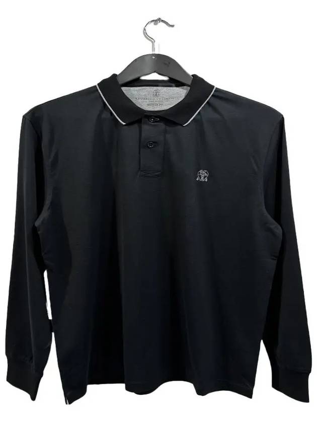 Embroid Logo Long Sleeve Polo Shirt Black - BRUNELLO CUCINELLI - BALAAN 2