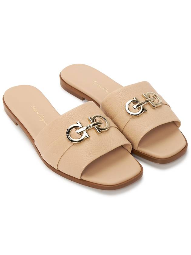 Gancini Leather Slippers Beige - SALVATORE FERRAGAMO - BALAAN 4