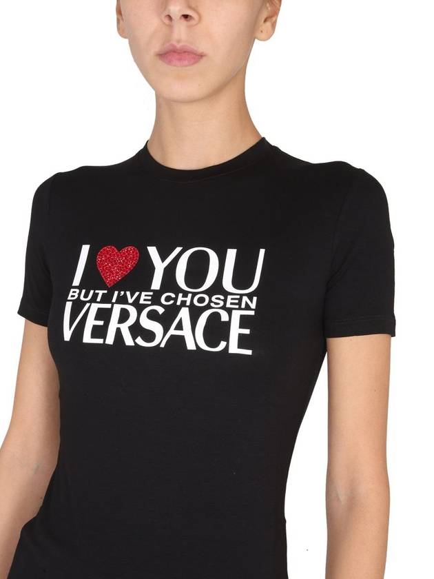 Crystal Heart Short Sleeve T-Shirt Black - VERSACE - BALAAN 5