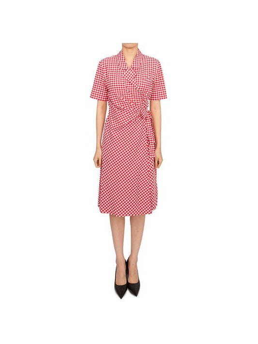 Seersucker Check Midi Dress Red - GANNI - BALAAN 2