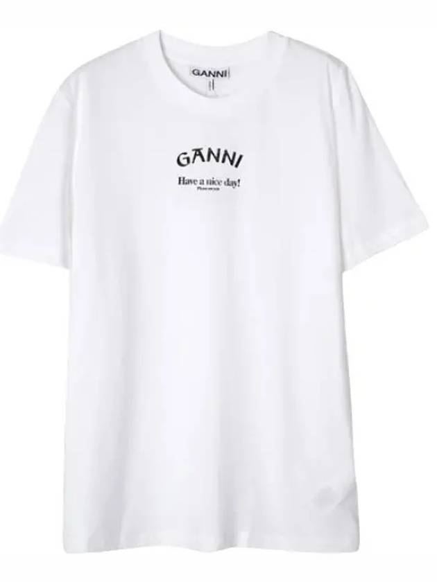 White Relaxed One Neck T Shirt Women s Short Sleeve Tee - GANNI - BALAAN 1