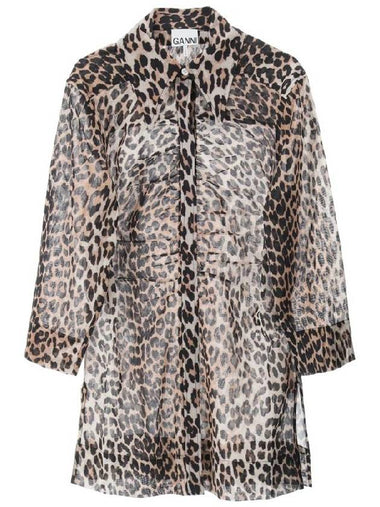 Women's Leopard Long Shirt Brown - GANNI - BALAAN 1