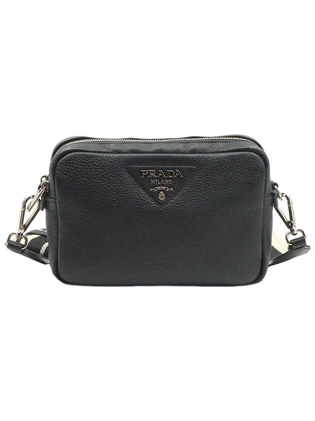 Black Vitello Dino silver lettering logo double zipper cross bag - PRADA - BALAAN 1