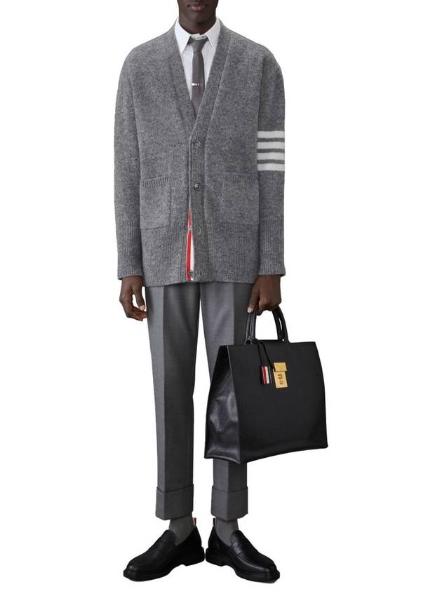 Irish Wool 4-Bar V Neck Cardigan Grey - THOM BROWNE - BALAAN 4