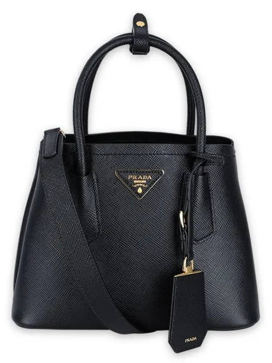 Women s Triangle Logo Double Saffiano Mini Tote Bag Black 1BG443 XOO 2A4A F0002 - PRADA - BALAAN 1