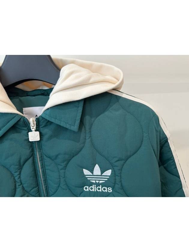 Classic Sports Fleece Quilted Hooded Jacket Green - ADIDAS - BALAAN 5