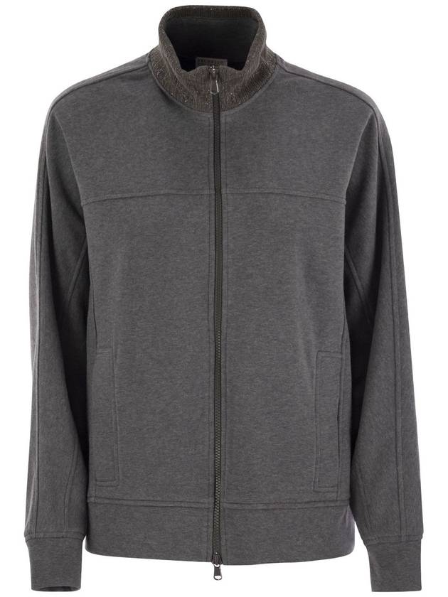 Smooth cotton fleece topwear with ribbed collar Precious - BRUNELLO CUCINELLI - BALAAN 1