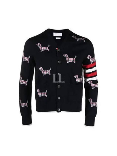 Hector 4 Bar V Neck Wool Cardigan Navy - THOM BROWNE - BALAAN 2