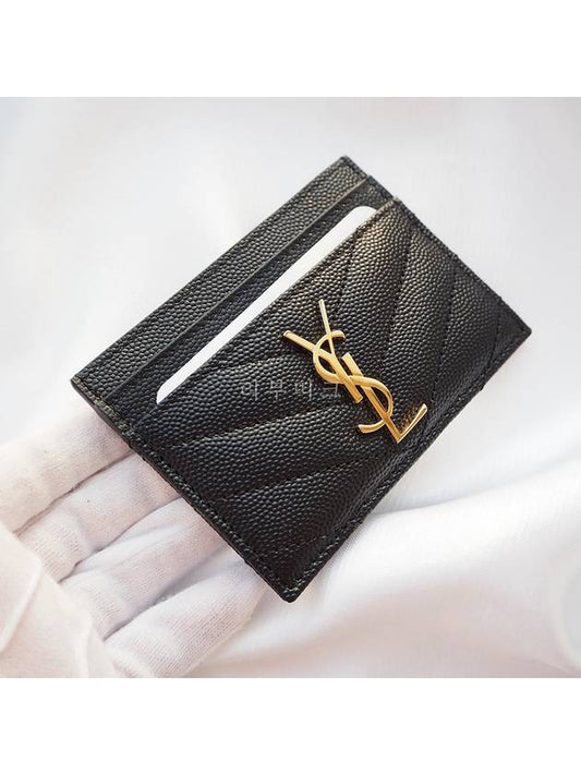 Gold Hardware Matelasse Caviar Leather Card Wallet Black - SAINT LAURENT - BALAAN 2